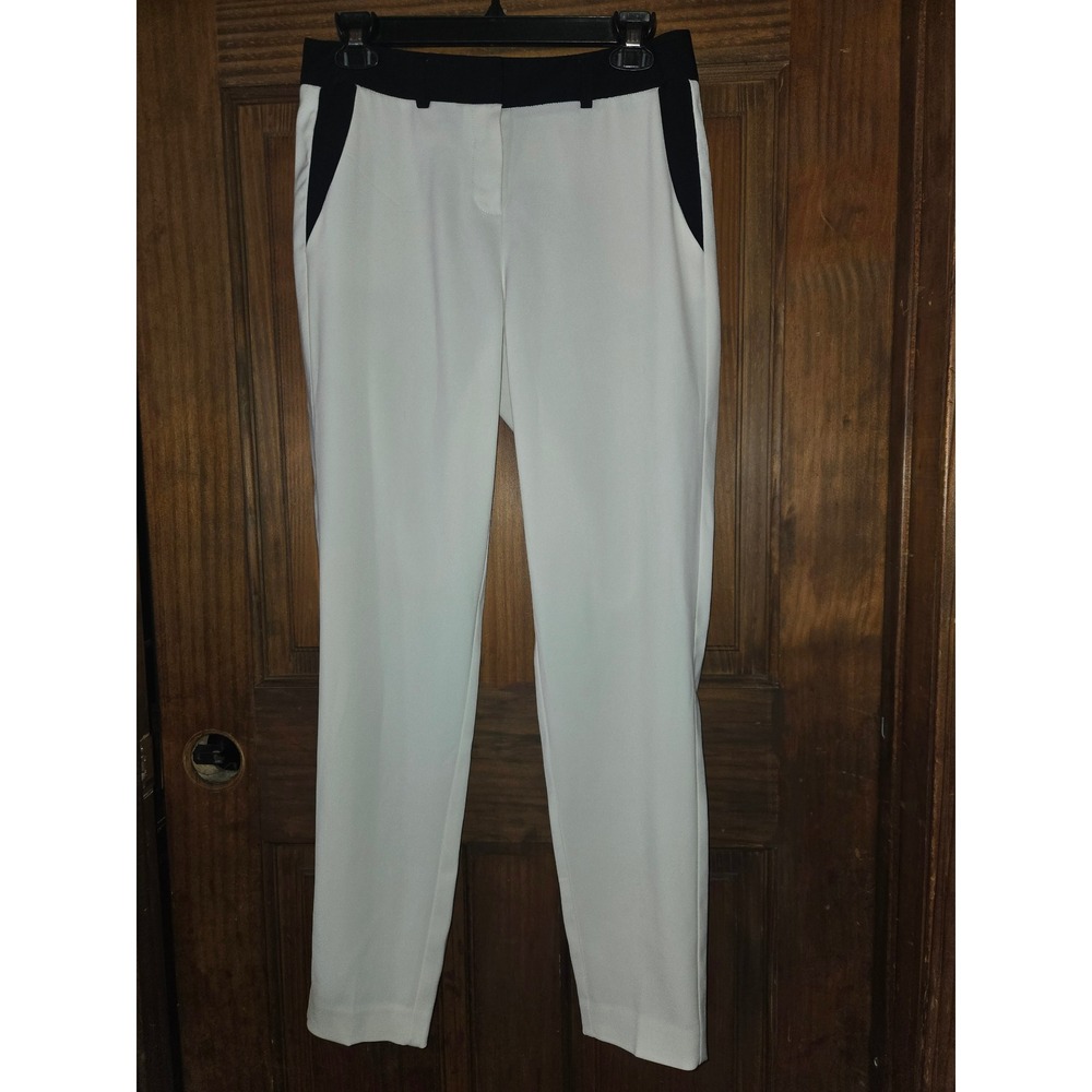 T Tahari Womens White Black Colorblock Slim Dress‎ Pants Size 2 Stretch Office